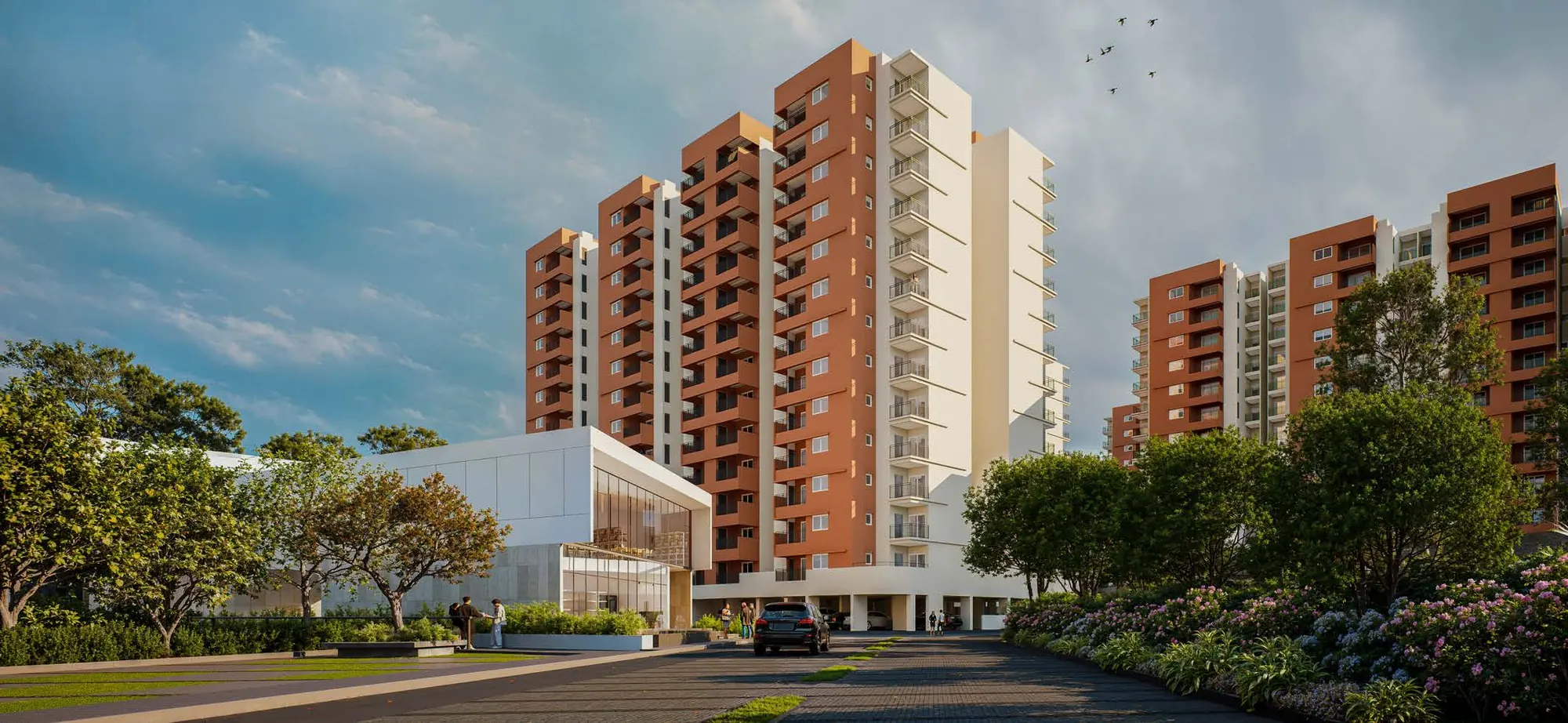Onyx by Modern Spaaces tower and entrance court render, Sarjapur Road Bengaluru
